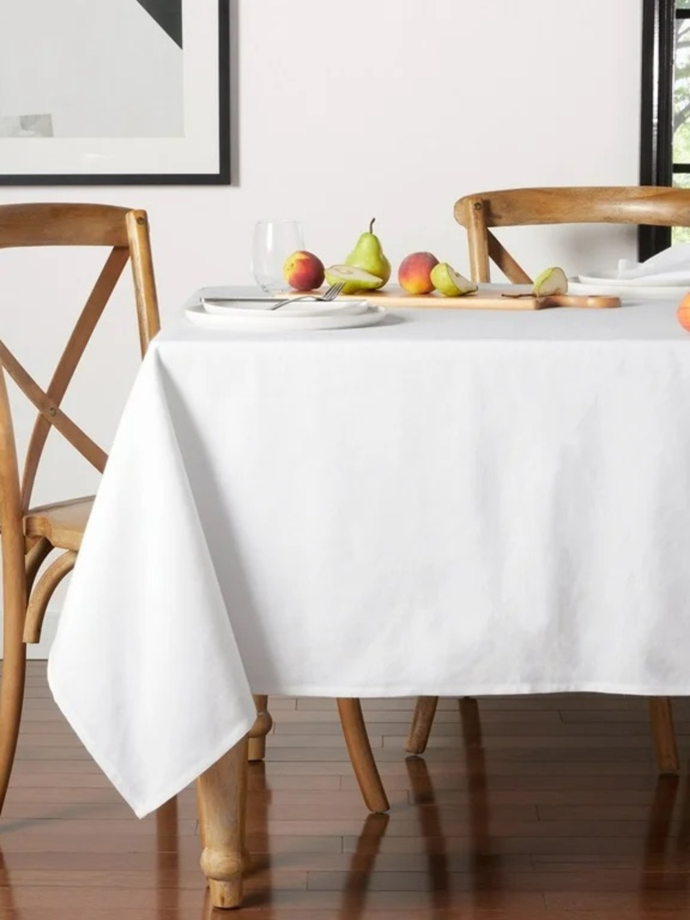 60” x 84” White Cotton Blend Tablecloth - Classic Dining by Mainstays